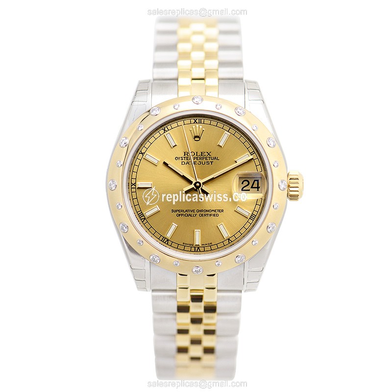 Rolex Datejust Replica - Automatic - Gold & Steel Case - Gold Dial - Silver Clasp - View 2