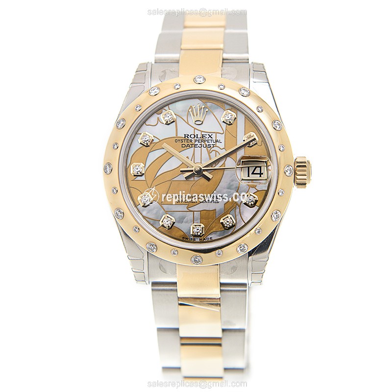 Rolex Datejust Replica - Automatic - 18kt Gold - White Dial - Gold Clasp & Steel Strap - View 2