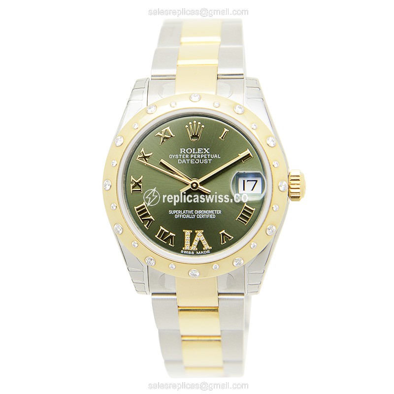Rolex Lady Datejust Replica - Automatic | Green Dial | Silver Clasp - View 2