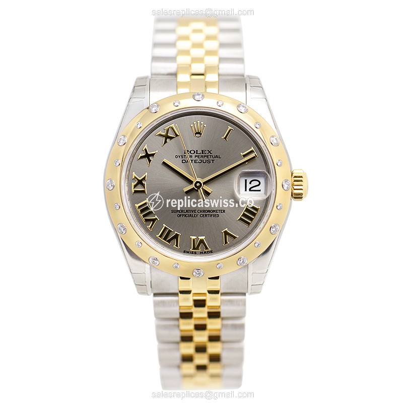 Rolex Datejust Lady Replica - Automatic - 18kt Gold - Diamond Accents - Gray Dial - View 2