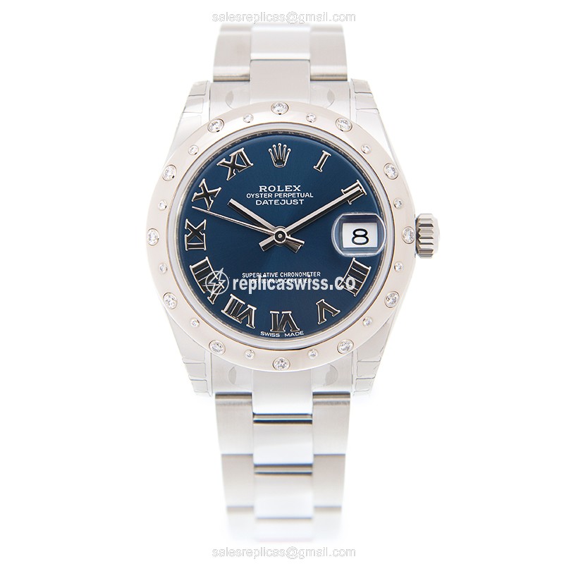 Rolex Datejust Replica - Automatic - 18kt White Gold - Steel Case - Blue Dial - View 2