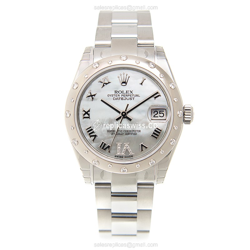 Rolex Datejust Replica - Automatic - White Gold - Diamond Bezel - Silver Dial - View 2