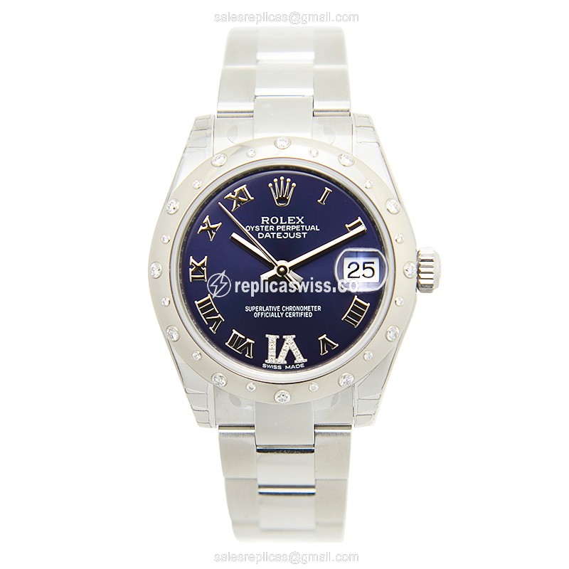 Rolex Datejust Lady Replica - Automatic - 18kt White Gold - Diamond Bezel - Purple Dial - View 2