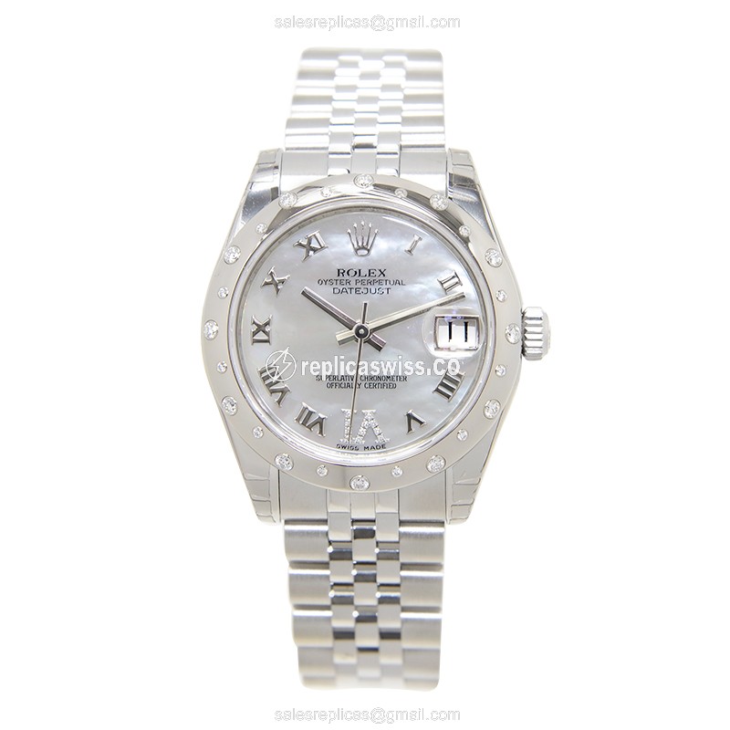 Rolex Lady Datejust Replica - White Gold & Steel Case - Automatic - Silver Dial - View 2