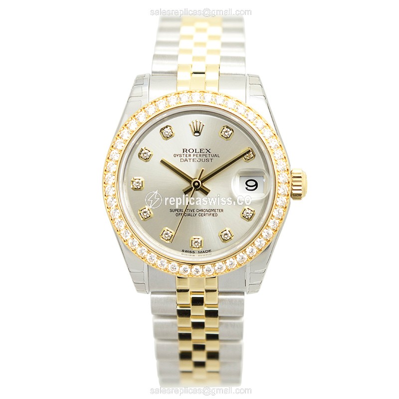 Rolex Datejust Replica - 18kt Gold - Automatic - Silver Dial, Steel Clasp & Strap - View 2