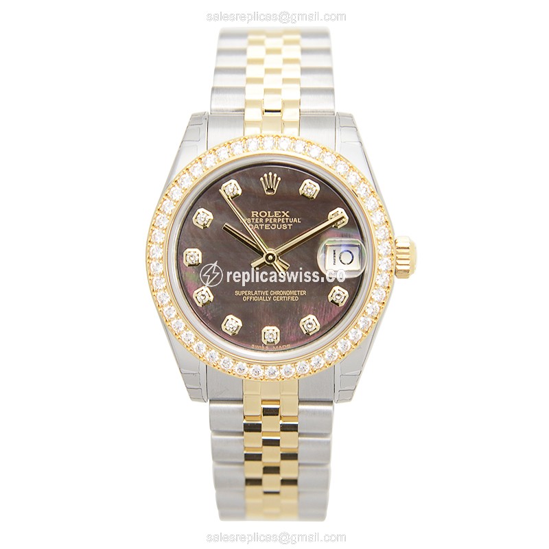 Rolex Lady Datejust Replica | Automatic | 18kt Gold Case | Diamond Bezel | Black Dial - View 2