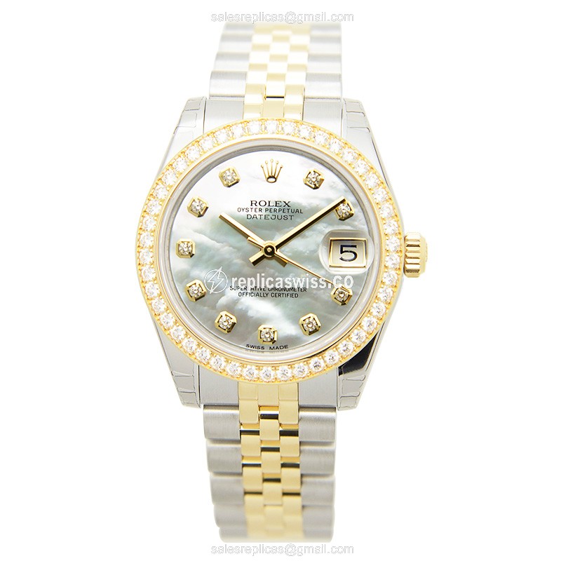 Rolex Lady Datejust Replica - Automatic - 18kt Gold & Diamond - Silver Dial - View 2