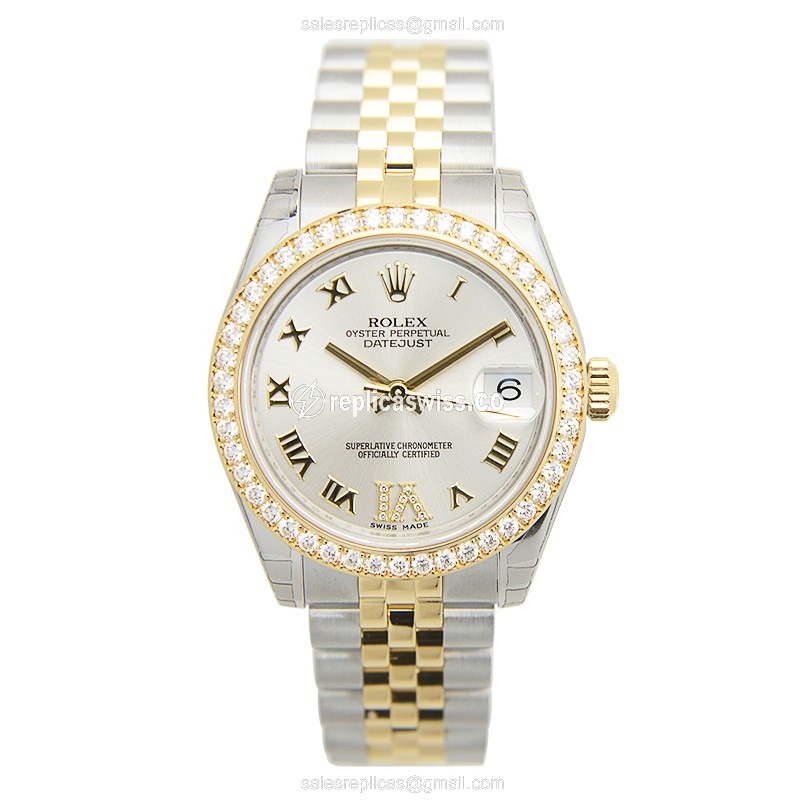 Rolex Lady Datejust Replica - Automatic - 18kt Gold & Steel - Silver Dial - Steel Strap - View 2