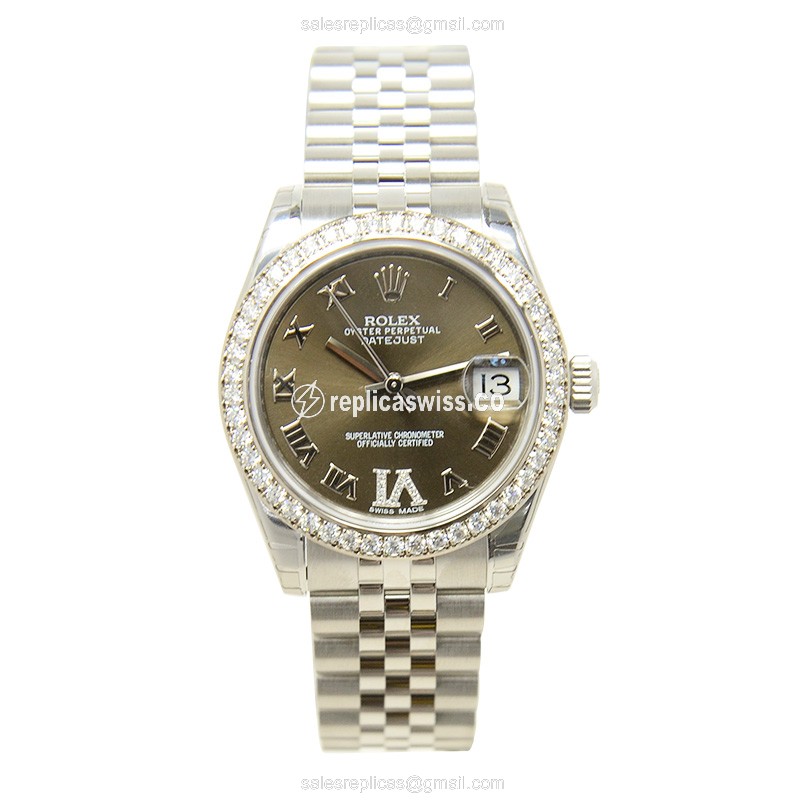 Rolex Lady Datejust Replica - Automatic, Brown Dial, Silver Steel Clasp - View 2