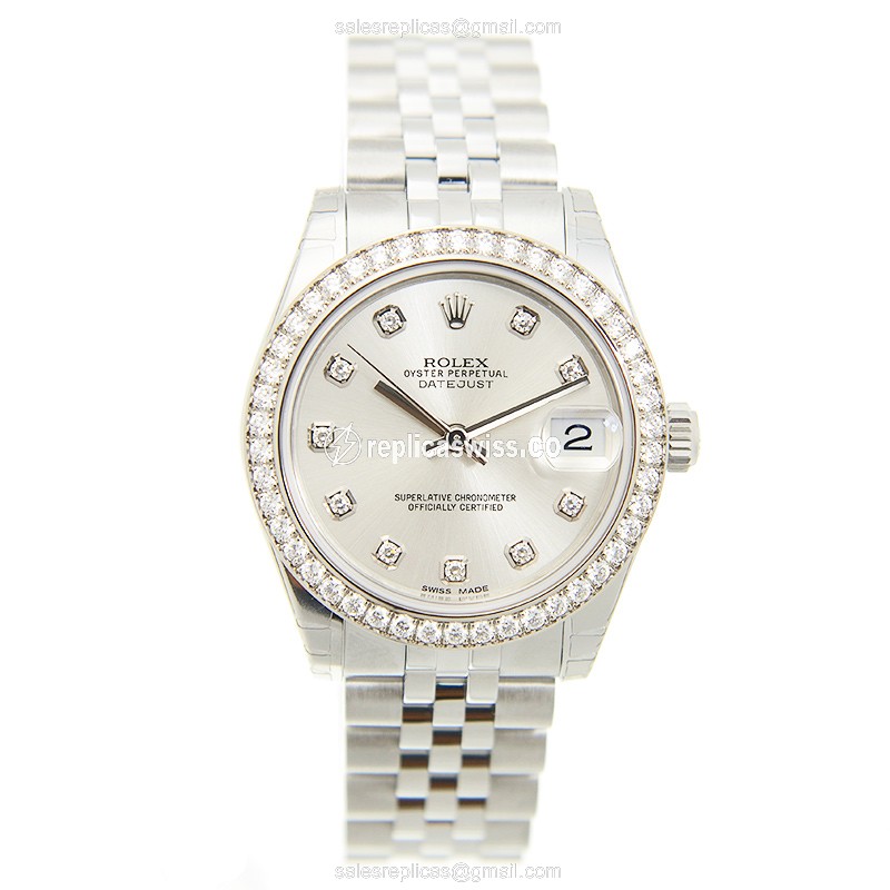 Rolex Datejust Replica - Automatic - 18kt White Gold - Steel Case on Silver - View 2