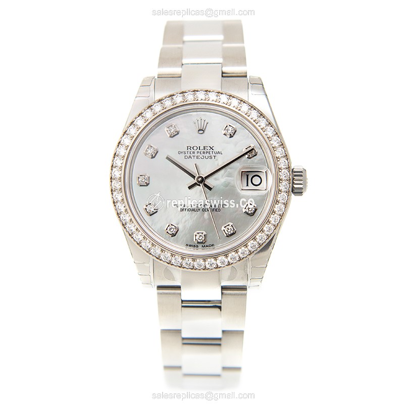 Rolex Datejust Replica - Automatic - White Gold - Diamond Bezel - Silver Dial - View 2
