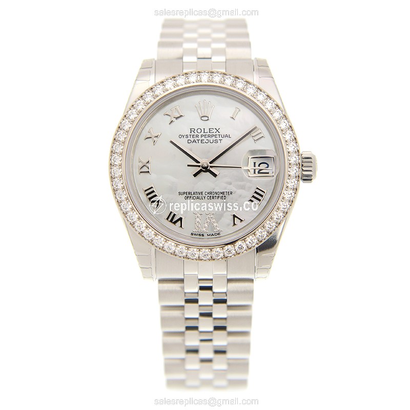 Rolex Datejust Lady Replica - Automatic - White Gold - Diamond Accents - Steel Case - View 2