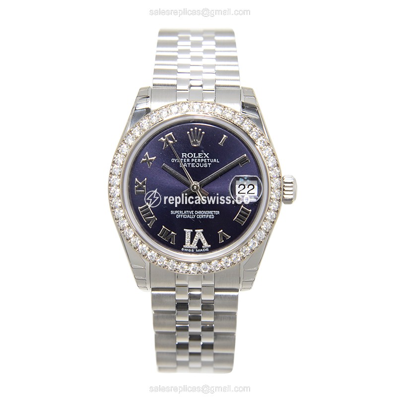 Rolex Datejust Replica - Automatic - White Gold & Steel - Purple Dial, Silver Clasp - View 2