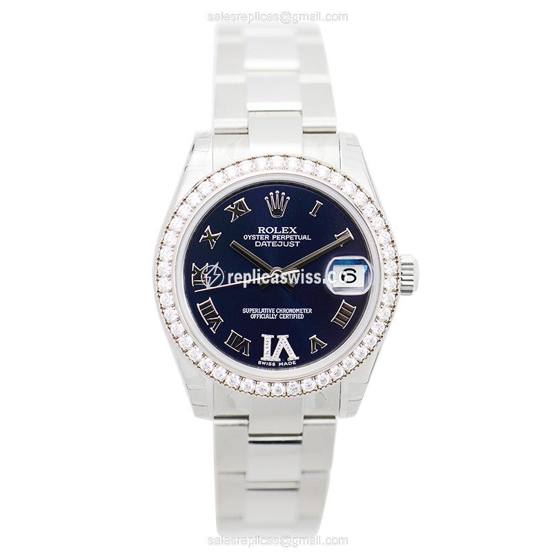 Rolex Lady Datejust Replica - Automatic - 18kt White Gold & Steel - Purple Dial - Silver Steel Strap - View 2