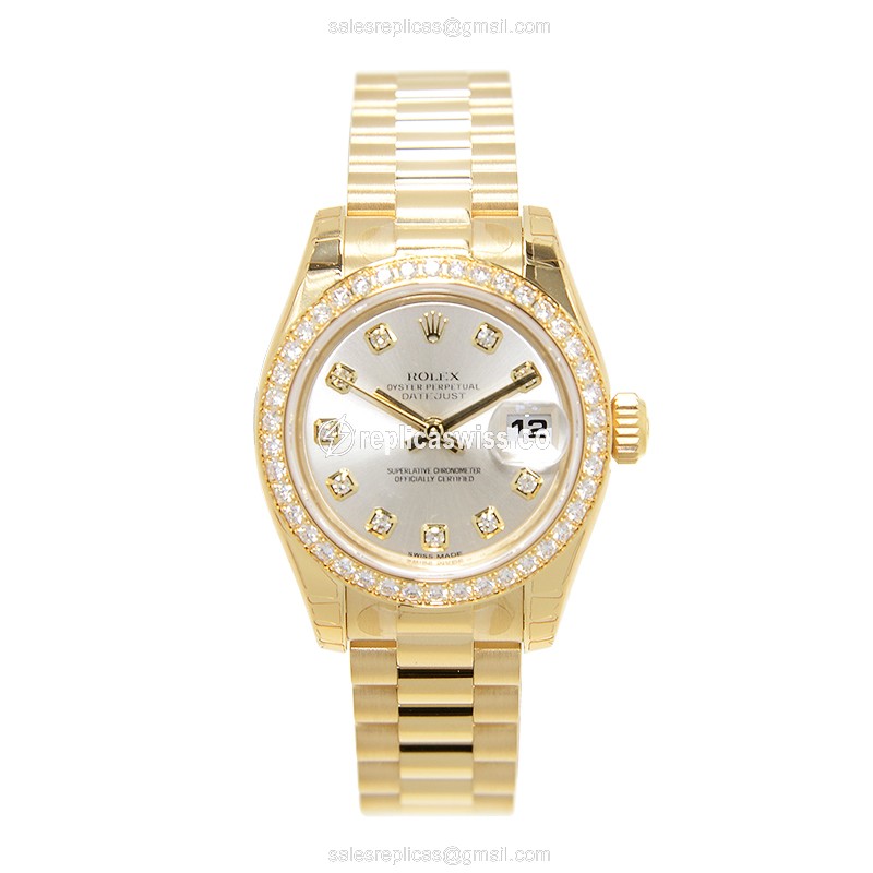 Rolex Lady Datejust Replica - Automatic - 18kt Yellow Gold - Silver Dial - Gold Strap - View 2