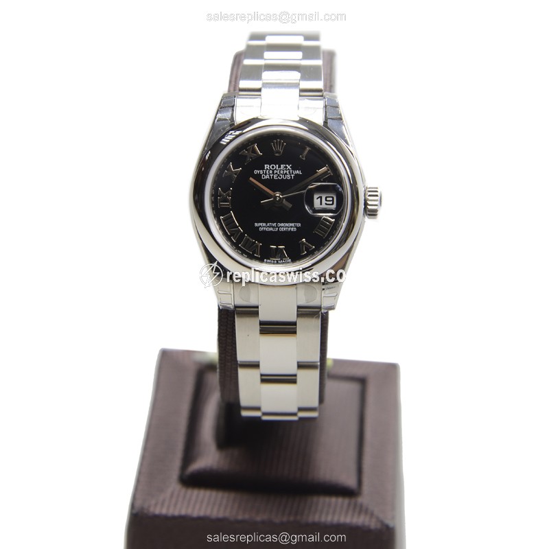 Rolex Datejust Replica: Automatic - Steel - Black - Silver Clasp - View 2