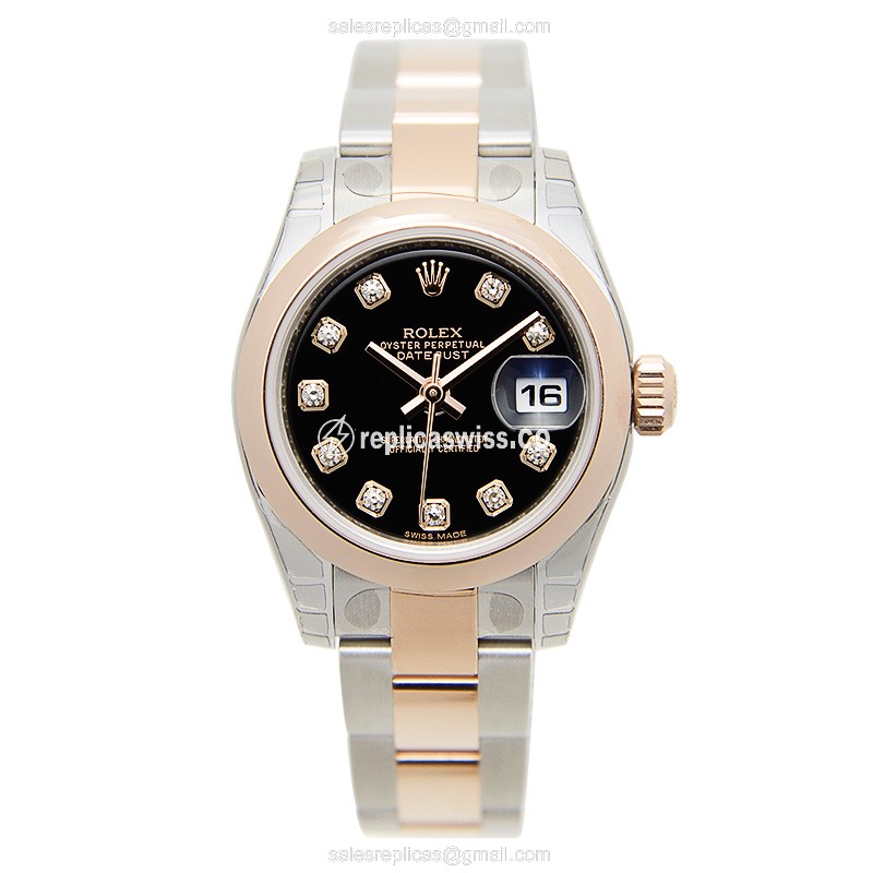 Replica Rolex Lady Datejust - Auto - Two-Tone - Black Dial - View 2
