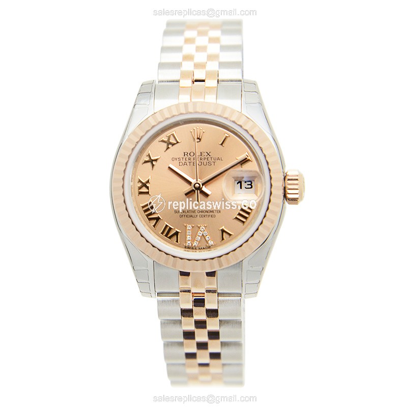 Rolex Datejust Replica - Automatic - Rose Gold & Steel - Gold Dial, Silver Clasp - View 2