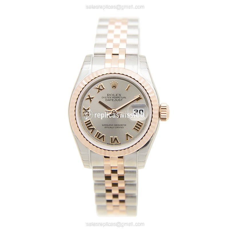 Rolex Lady Datejust Replica - Automatic - Rose Gold & Steel Case - Gray Dial - View 2