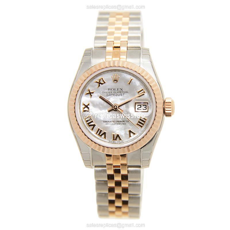 Rolex Datejust Lady Replica - 18kt Rose & Steel - Automatic White Dial - View 2