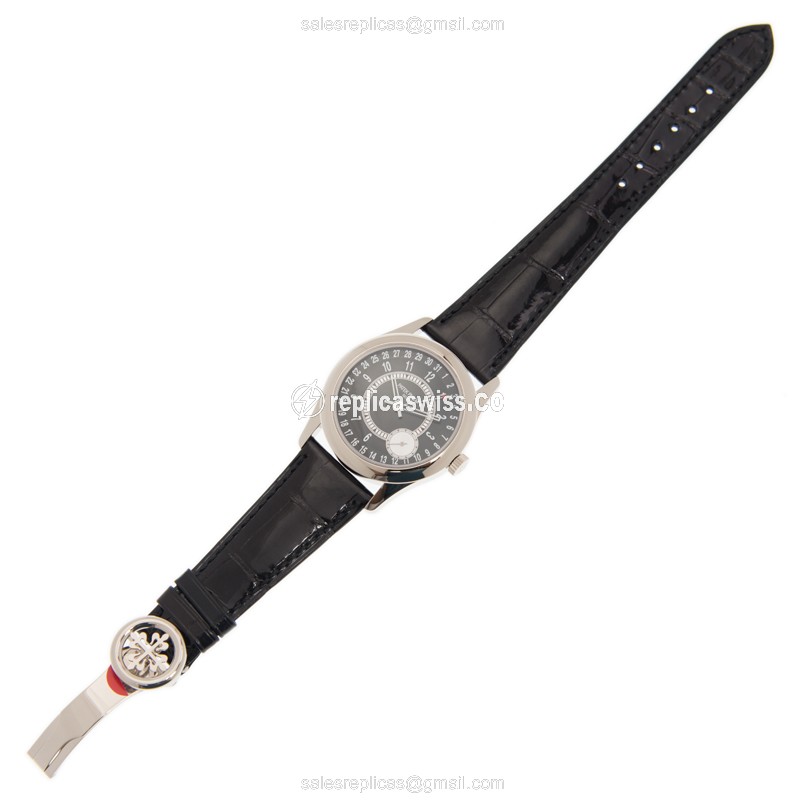 Patek Philippe Replica - 6006G-001 - Automatic - 18kt White Gold - Black Dial - Alligator Strap - View 2