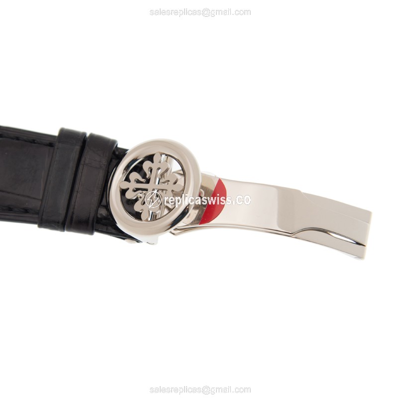 Patek Philippe Replica - 6006G-001 - Automatic - 18kt White Gold - Black Dial - Alligator Strap - View 3