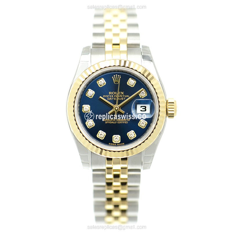 Rolex Lady Datejust Replica - Automatic - 18kt Gold & Steel Case - Blue Dial - View 2