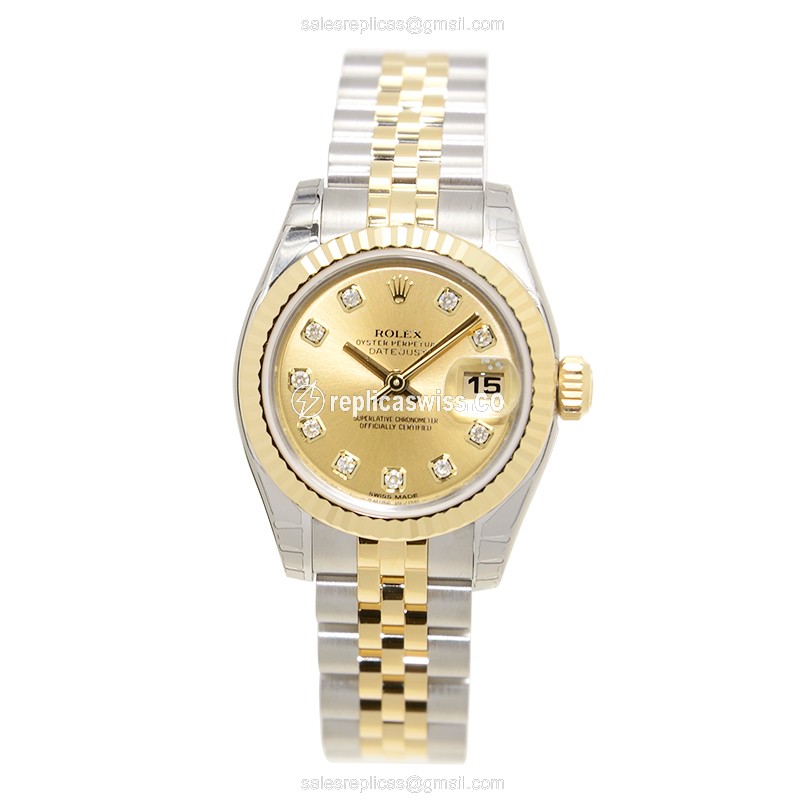 Rolex Datejust Lady Replica - Automatic - Gold Case on Silver - 28mm Dial - View 2