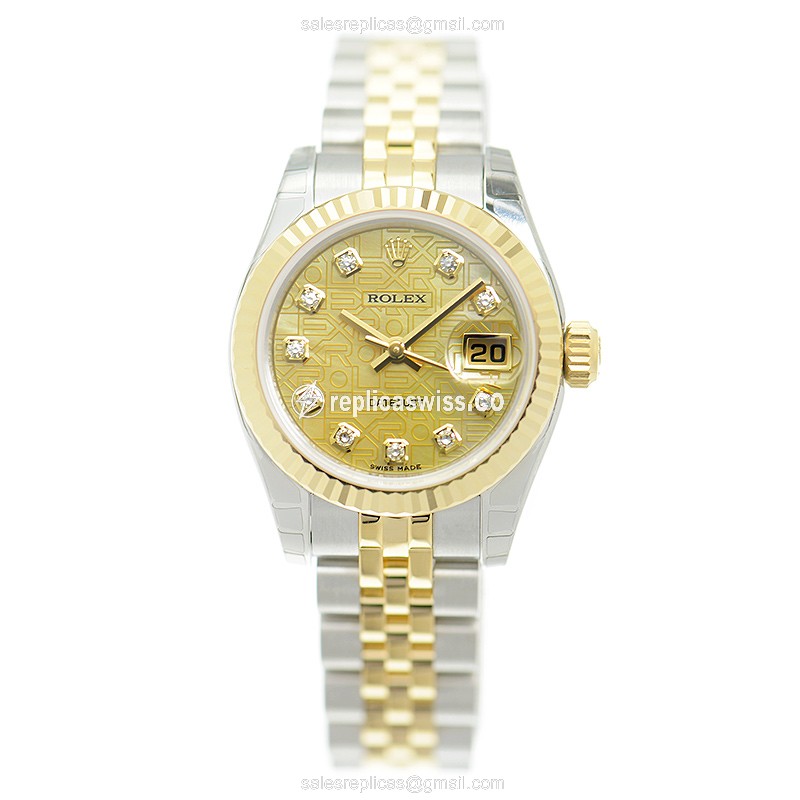 Rolex Lady Datejust Replica - Automatic - 18kt Gold & Steel - Gold Dial - Gold Strap - View 2