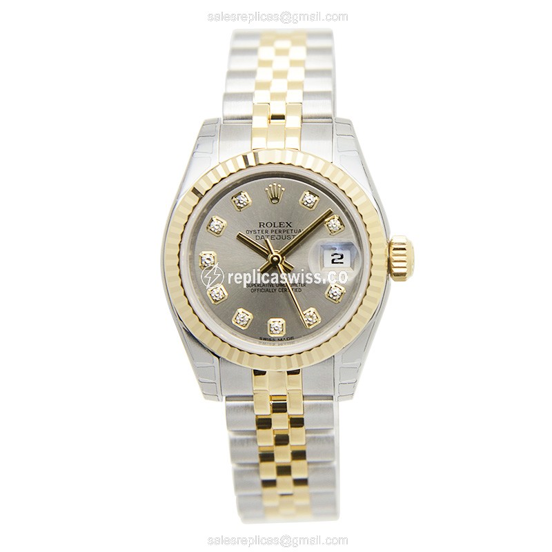 Rolex Lady Datejust Replica - Automatic - 18kt Gold & Steel - Gray Dial - Gold Strap - View 2