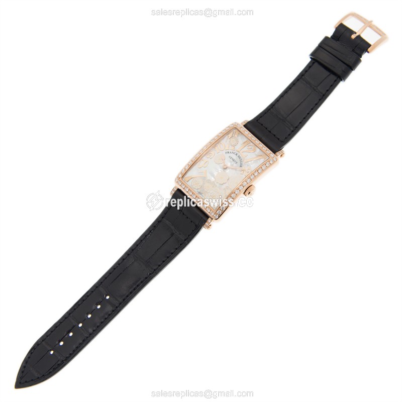 Franck Muller 952QZ REL MOP BC D 1R LS - Quartz 18kt Rose Gold Diamonds, White Dial, Buckle Clasp, Black Alligator Strap - View 2