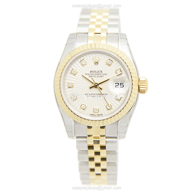 Rolex Datejust Lady Replica - Automatic - White Dial on Silver Strap - View 2