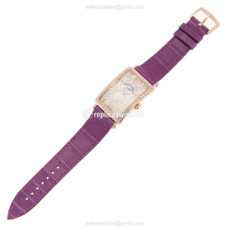 Franck Muller 952QZ REL MOP BC D 1R LS 18kt Rose Gold Quartz - White Dial - Alligator Purple Buckle - View 2