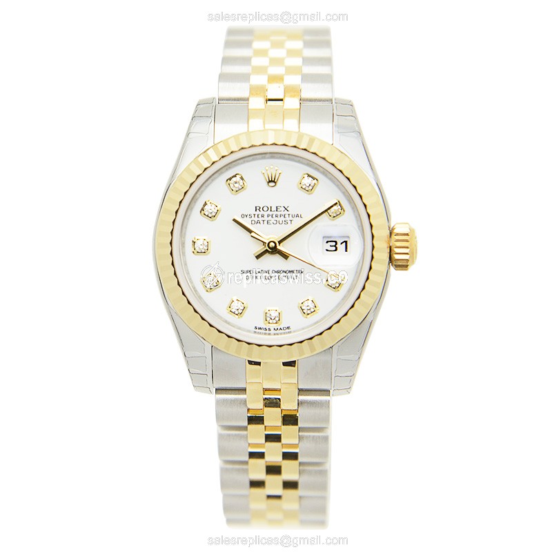 Rolex Datejust Replica - Automatic - 18kt Gold & Steel - White Dial, Silver Clasp & Strap - View 2