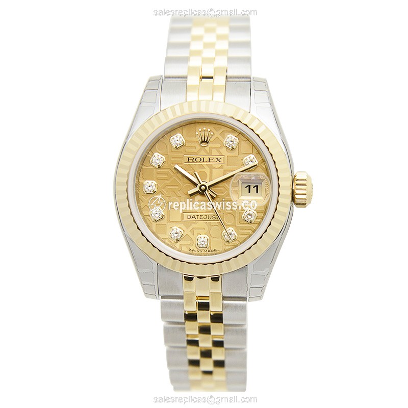 Rolex Datejust Replica - 18kt Gold/Steel - Automatic - Gold Dial - Silver Clasp - View 2