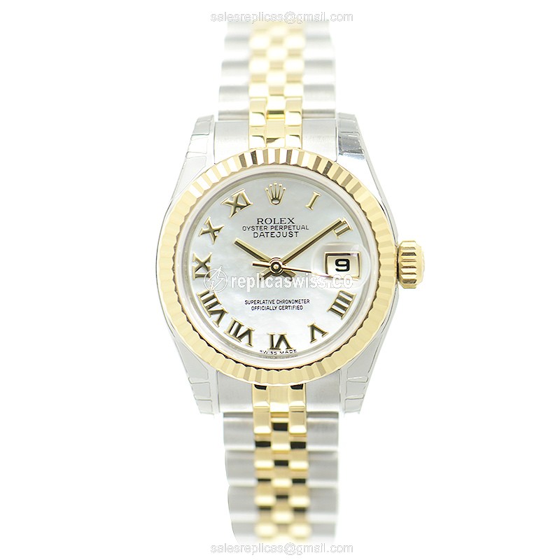 Rolex Lady Datejust Replica - Automatic - White Dial - 18kt Gold & Steel Strap - View 2
