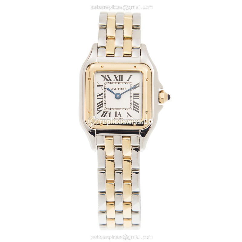 Cartier W2PN0006 PANTHeRE - Quartz - 18kt Gold & Steel - White Dial - Gold Clasp - View 2