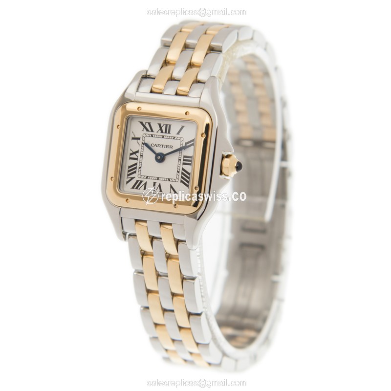 Cartier W2PN0006 PANTHeRE - Quartz - 18kt Gold & Steel - White Dial - Gold Clasp - View 3