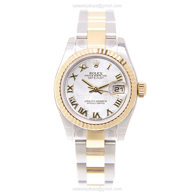 Rolex Datejust Replica - Automatic - White Dial - 18kt Gold & Steel - Gold Clasp - View 2