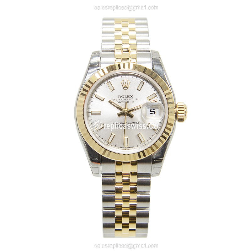 Rolex Datejust Replica - Automatic - 18kt Gold & Steel Case - Silver Dial - View 2