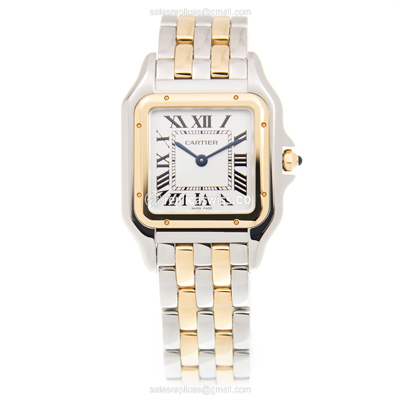 Cartier W2PN0007 PANTHeRE - Quartz 18kt Gold - White Dial - Steel Case & Gold Strap - View 2