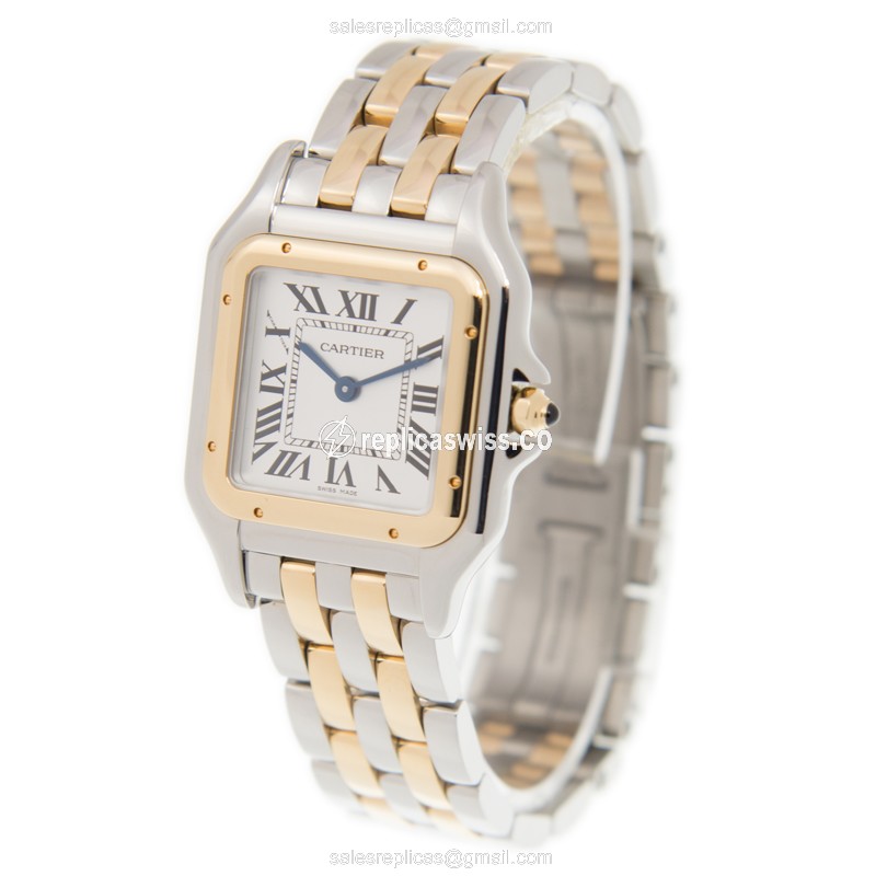 Cartier W2PN0007 PANTHeRE - Quartz 18kt Gold - White Dial - Steel Case & Gold Strap - View 3