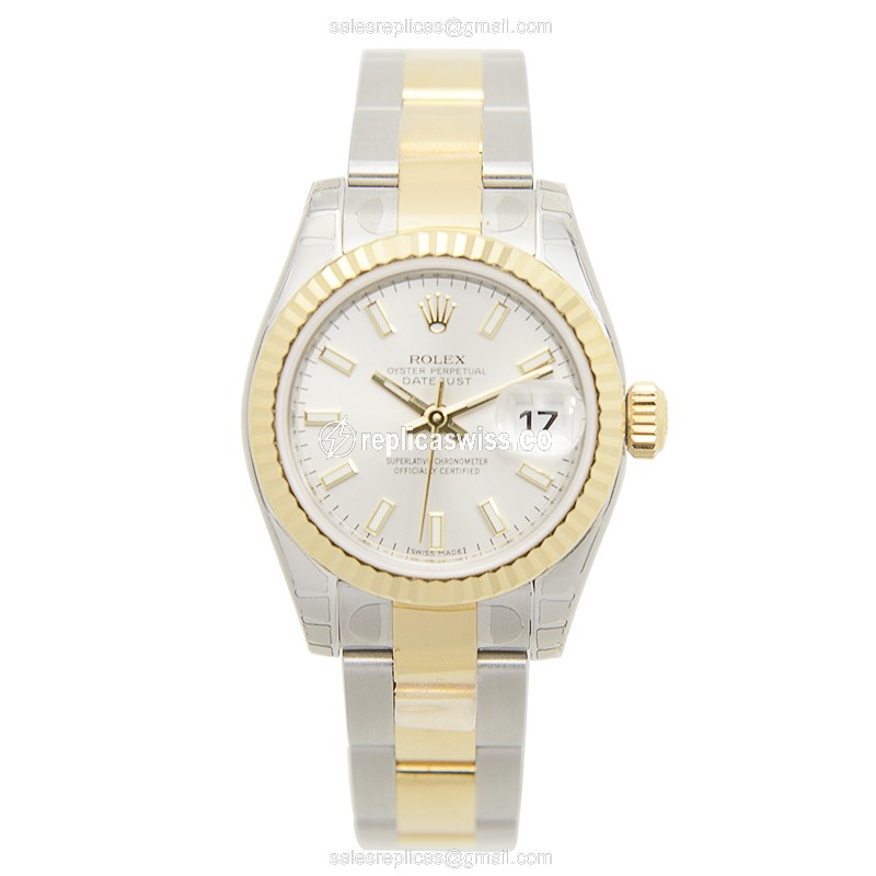 Rolex Lady Datejust Replica - Automatic - Silver Dial - Gold Clasp - View 2