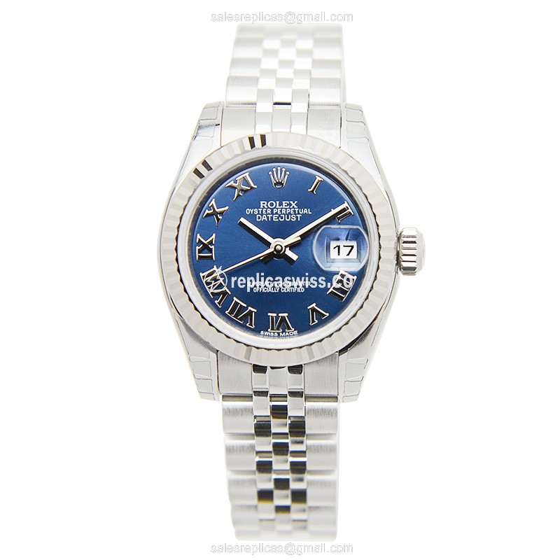 Rolex Lady Datejust Replica - Automatic - White Gold & Steel - Blue Dial - Silver Steel Strap - View 2