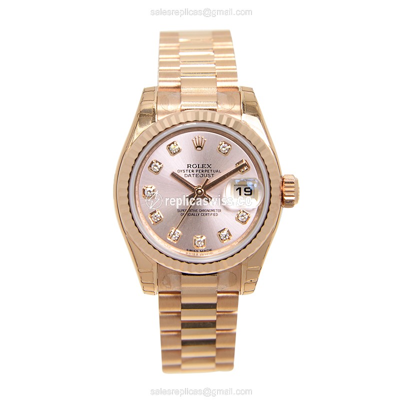 Rolex Datejust Lady 179175GPK Replica - Auto 18kt Rose Gold - Pink Dial - View 2