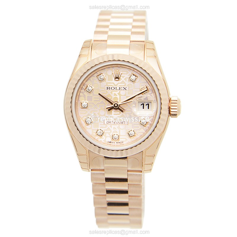 Rolex Lady Datejust Replica - 18kt Gold - Pink Dial, Automatic - View 2