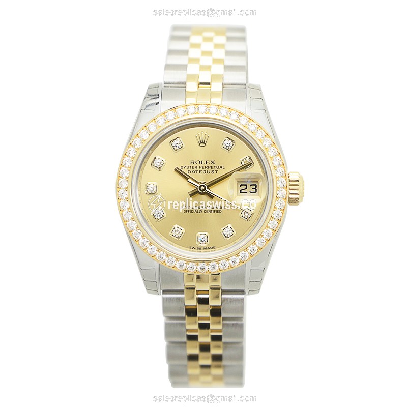 Rolex Datejust Lady Replica - Gold Case - Diamond Accents - Automatic Movement - View 2