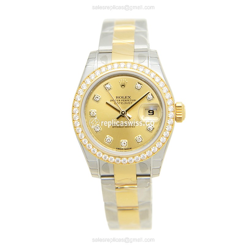 Rolex Lady Datejust Replica - Automatic | Gold Dial | Gold Clasp | Gold Strap - View 2