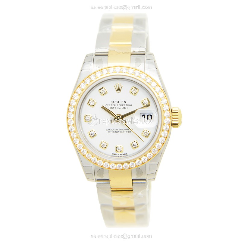 Rolex Datejust Replica - 18kt Gold & Steel - Automatic - White Dial, Silver Clasp - View 2