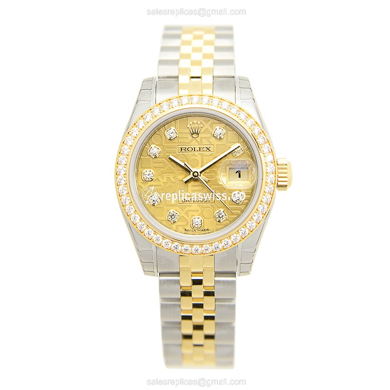 Rolex Lady Datejust Replica - Automatic - Gold Dial - Silver Clasp - 18mm - View 2